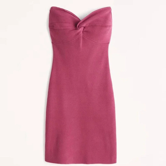 Abercrombie Strapless Twist-Front Mini Sweater Dress Raspberry Size Medium - Picture 4 of 9